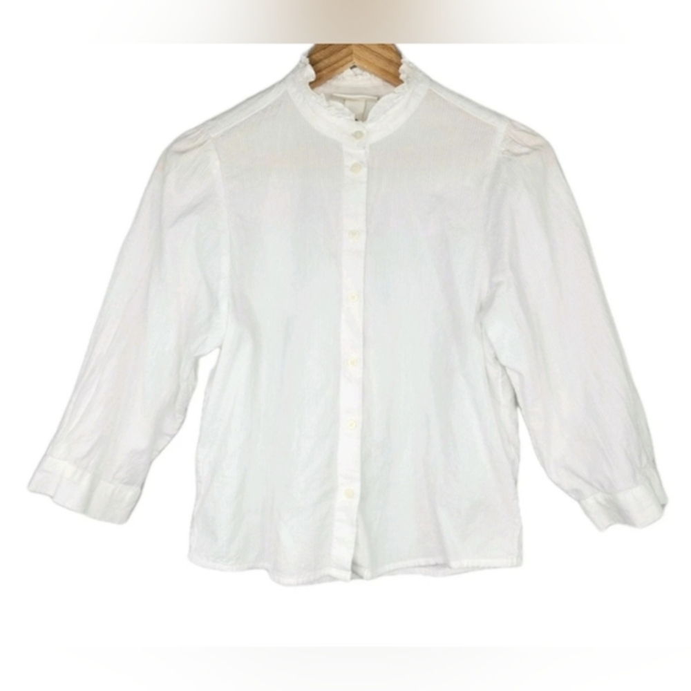 Monki White Ruffle Neckline Blouse – Size Small